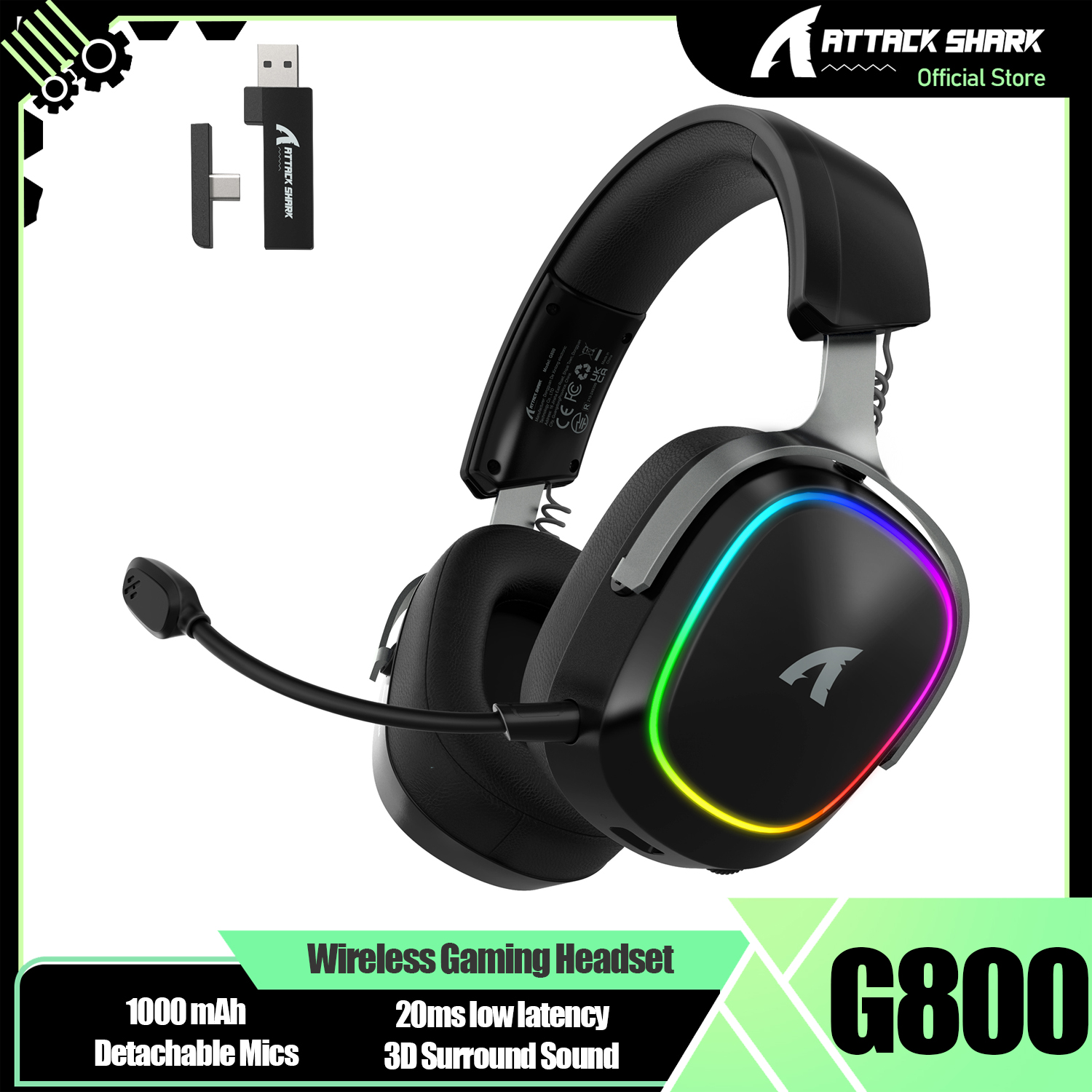 Esports Wireless Gaming Headset - ATTACK SHARK G800 Wireless Gaming Headset,